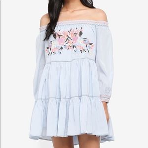 Free People Sunbeams Mini Dress Off Shoulder Blue
